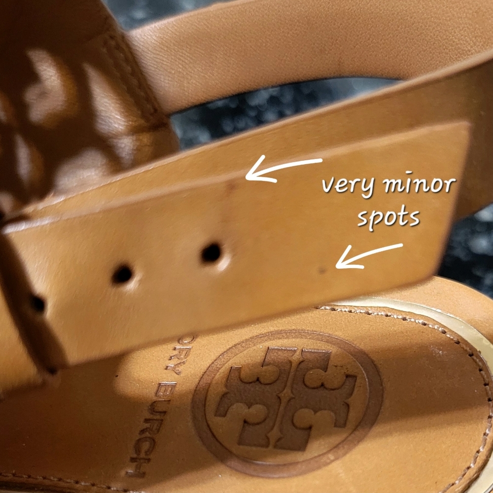 Tory Burch Metal Miller Wedge Heel Sandals Tan/Rose Gold Size 7.5 - Picture 10 of 15